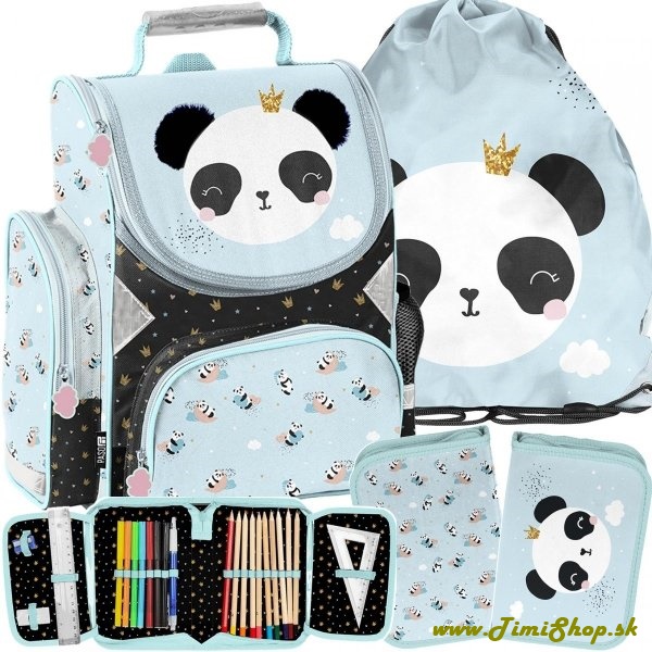 Školská taška/aktovka 3v1 Panda - Siva