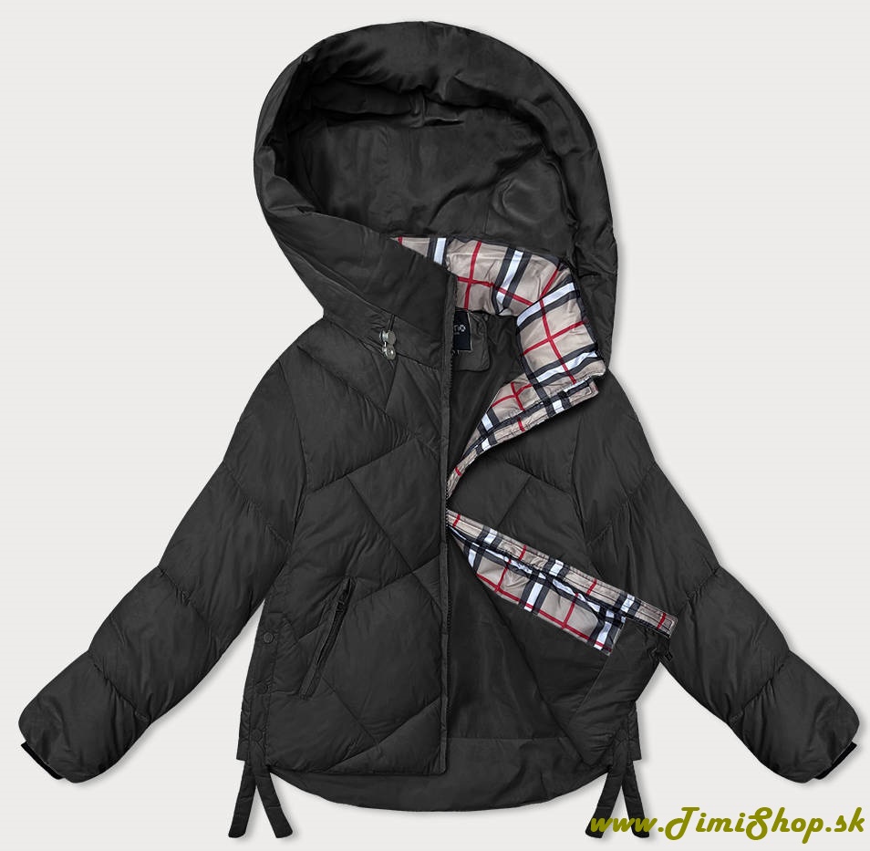 Krátka zimná bunda s ozdobným lemom - Čierna