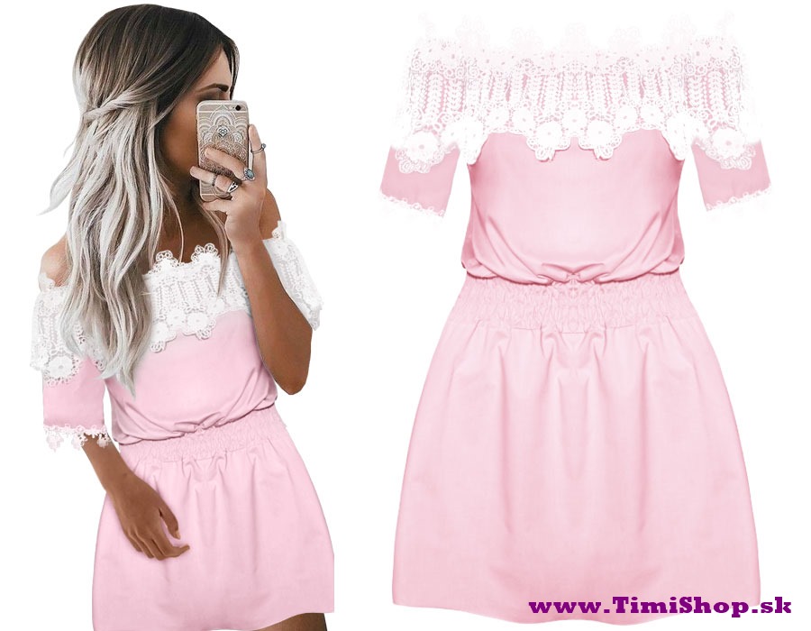 Šaty španielka elastické v páse - Ružova - veľkosť: S-M - SKLADOM