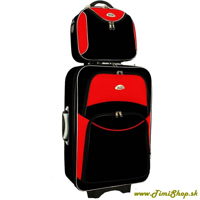 Stredný kufor + kufrík  773 (XL + L) - Čierna-červena