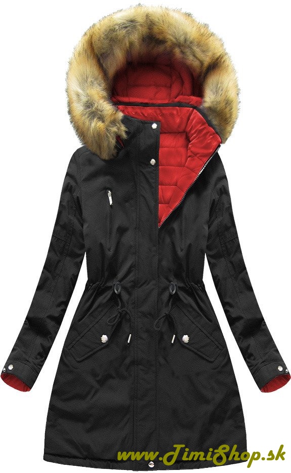 Obojstranná zimná bunda s kapucňou - Čierna-červena
