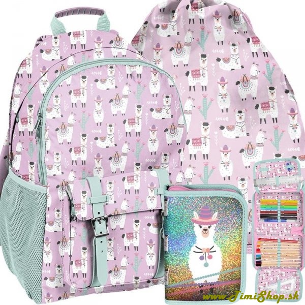 Školská taška 3v1 Lama - Ružova