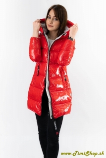 Lesklá zimná bunda - Červena-siva - veľkosť: S - SKLADOM