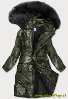 Lesklá zimná bunda - Khaki
