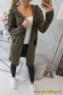 Pletený sveter s kapucňou - Khaki