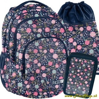 Školský batoh 3v1 Kvetiny - Granat