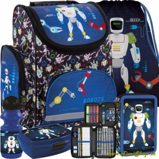 Školská taška/aktovka 5v1 Robot - Modra