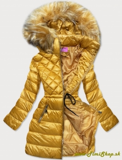 Zimná bunda prešívaná s kapucňou - Žlta