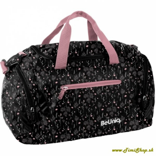 Športová taška na cestovanie, fitness taška Kvety - Čierna