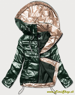 Metalická prechodná bunda so zlatým ukončením - Zelena