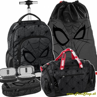 Školský batoh na kolieskach 4v1 Spider Man - Čierna