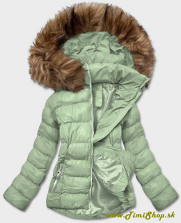 Krátka zimná bunda s kapucňou - Pistácia
