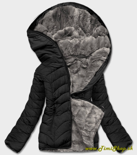 Krátka obojstranná zimná bunda - Čierna-siva