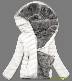 Krátka obojstranná zimná bunda - Biela-siva