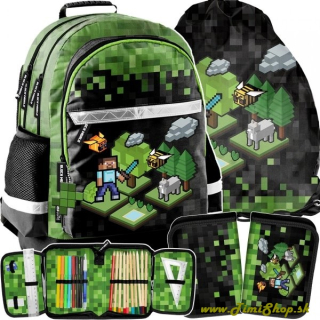 Školský batoh 3v1 Minecraft Pixels - Khaki