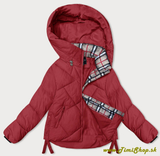 Krátka zimná bunda s ozdobným lemom - Červena