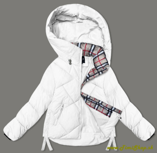 Krátka zimná bunda s ozdobným lemom - Biela