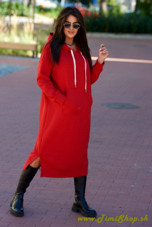 Dlhé šaty s kapucňou - Červena