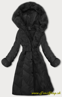 Dlhá zimná bunda s opaskom - Čierna