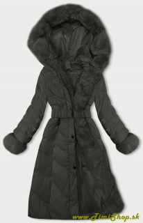 Dlhá zimná bunda s opaskom - Khaki