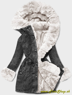Riflová zimná bunda - Čierna-biela