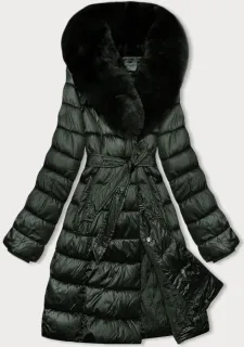 Zimná bunda s kožušinovým golierom - Tm.zelena