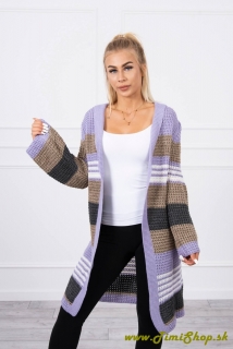 Pletený sveter rozšírené rukávy - Fialova-cappucino