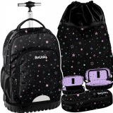 Školský batoh na kolieskach 3v1 Hviezdy - Čierna