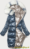 Obojstranná metalická zimná bunda - Granat-béžova